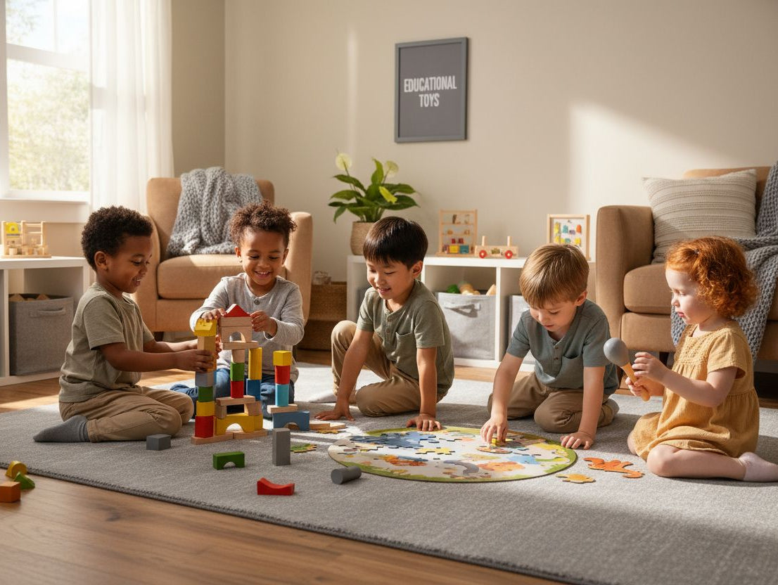 children playing educational toys