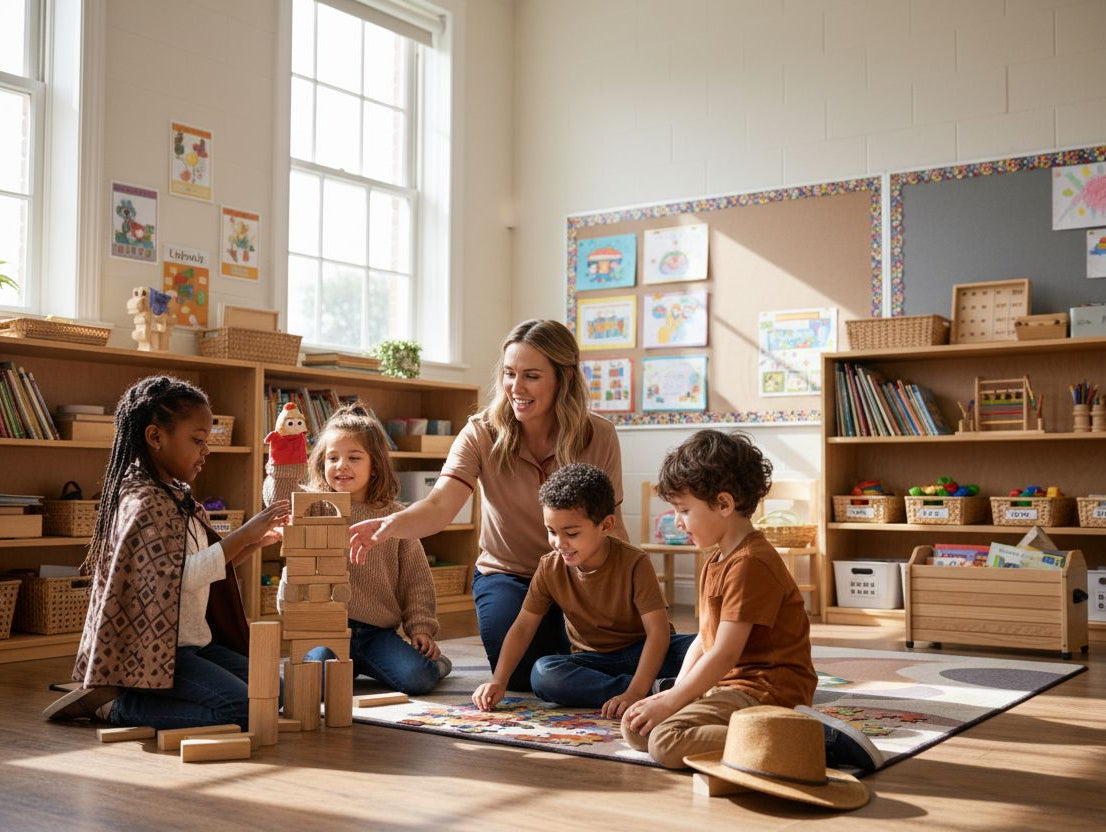children playing educational toys