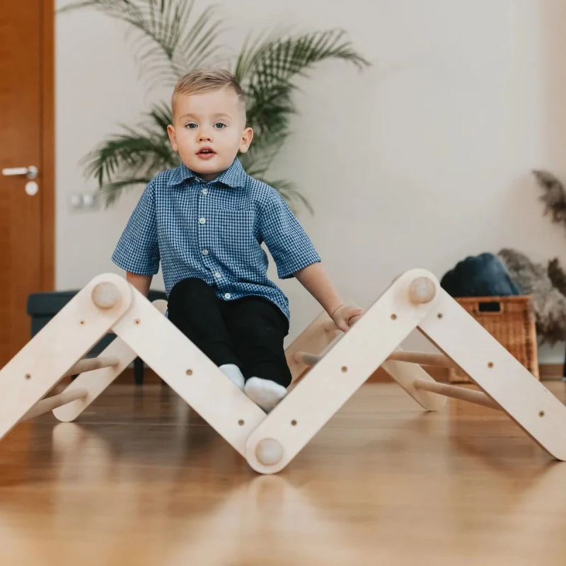 Ette Tete Pikler Triangle with Ramp | Modifiable Montessori Climbing Frame – Climbing Triangle for children, available at Learning Bugs UK