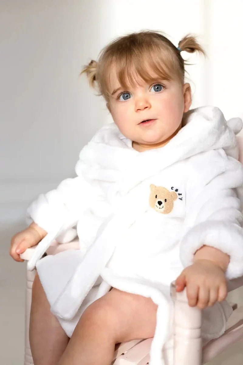 COZY Bear Hooded Dressing Gown Bear Ears - White – Bathrobes & Towels for children, available at Learning Bugs UK