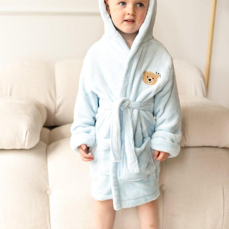 COZY Bear Hooded Dressing Gown Bear Ears - Blue – Bathrobes & Towels for children, available at Learning Bugs UK