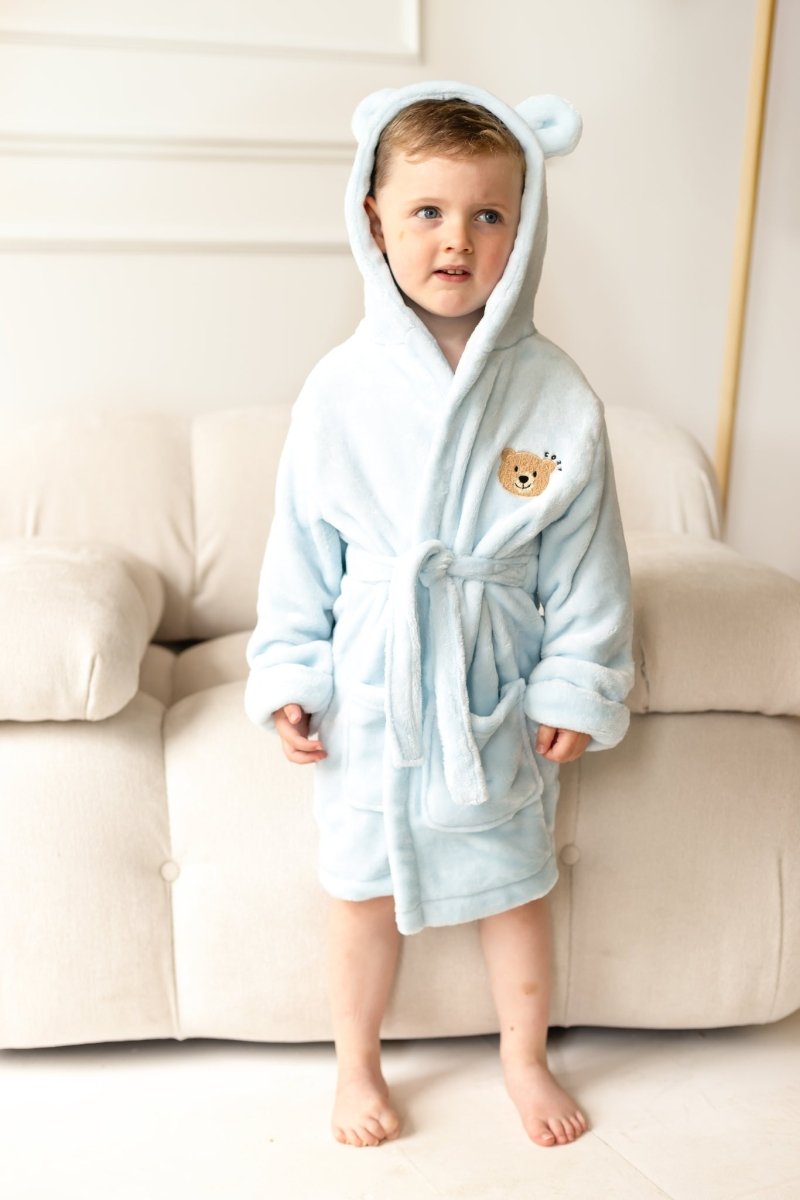 COZY Bear Hooded Dressing Gown Bear Ears - Blue – Bathrobes & Towels for children, available at Learning Bugs UK