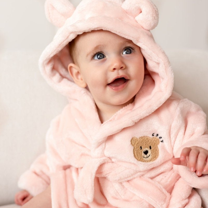COZY Bear Hooded Dressing Gown Bear Ears - Pink – Bathrobes & Towels for children, available at Learning Bugs UK