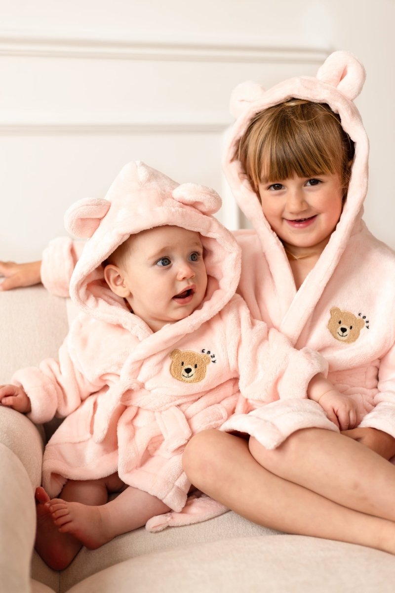 COZY Bear Hooded Dressing Gown Bear Ears - Pink – Bathrobes & Towels for children, available at Learning Bugs UK