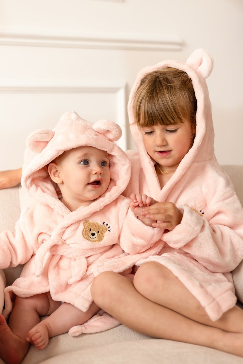 COZY Bear Hooded Dressing Gown Bear Ears - Pink – Bathrobes & Towels for children, available at Learning Bugs UK