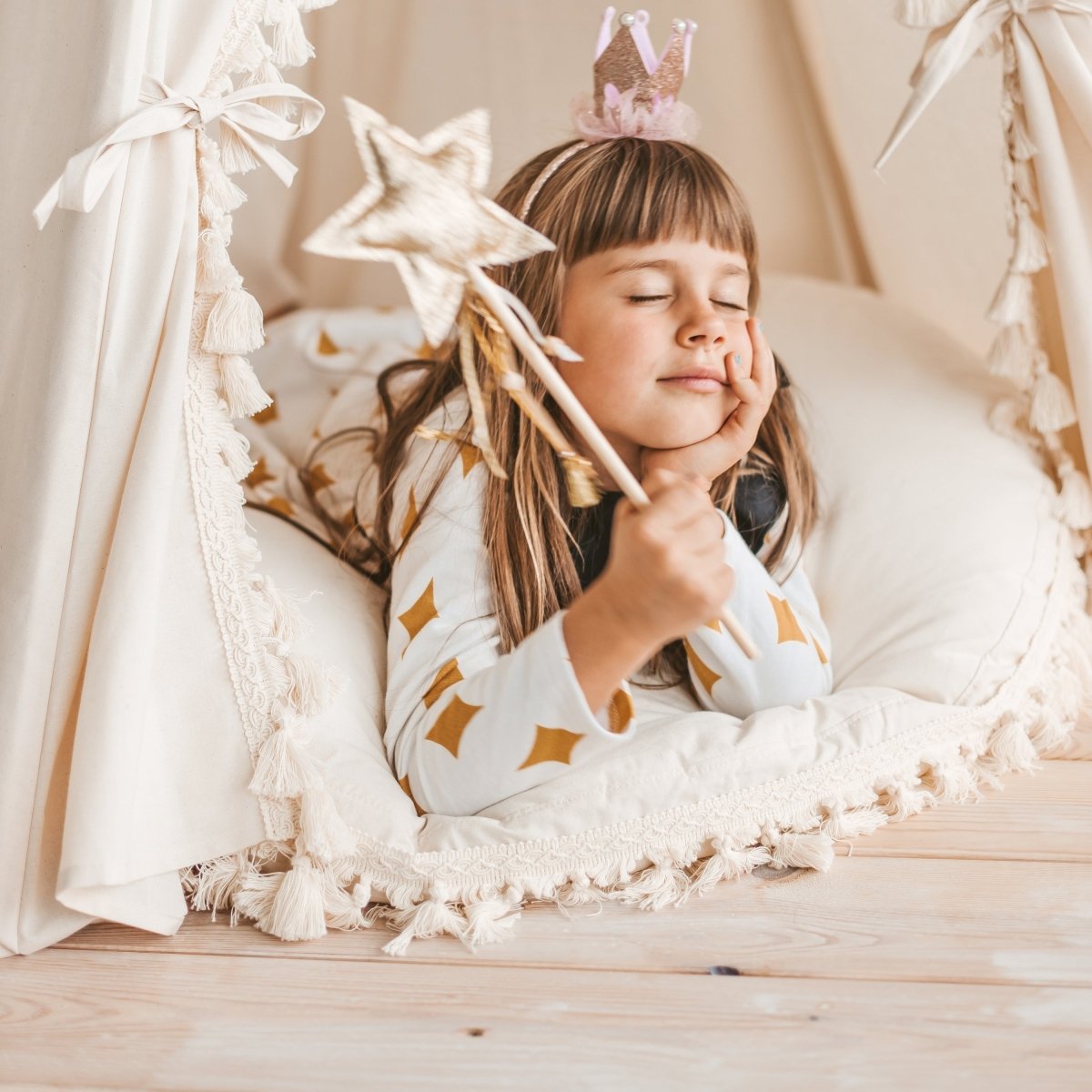 MINICAMP Large Floor Cushion with Tassels in Ecru – Floor Pillows for children, available at Learning Bugs UK