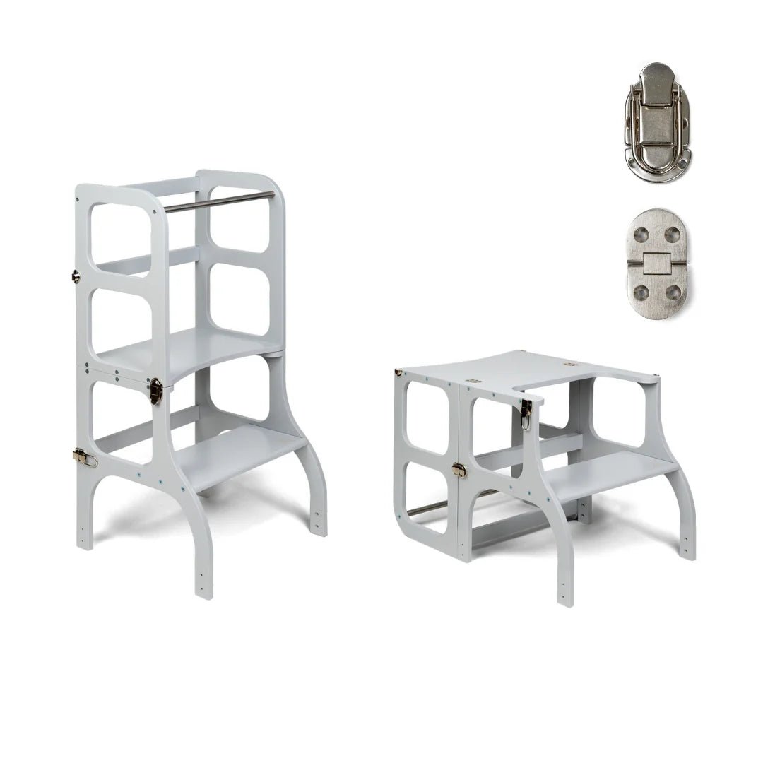 Help Tower - Table Step 'n' Sit Grey with Silver Catches by Ette Tete - Learning Bugs UK