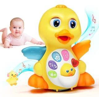 Walking Dancing Yellow Duck Toy for Toddlers Infant and Baby Interactive Action Learning Educational Flapping Light up Dancing Duck with Music