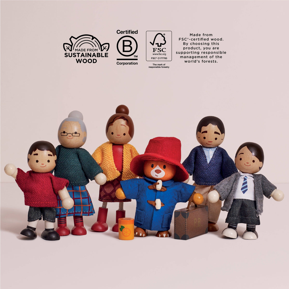Le Toy Van Paddington figure and Brown family wooden dolls, photo 6 of 7