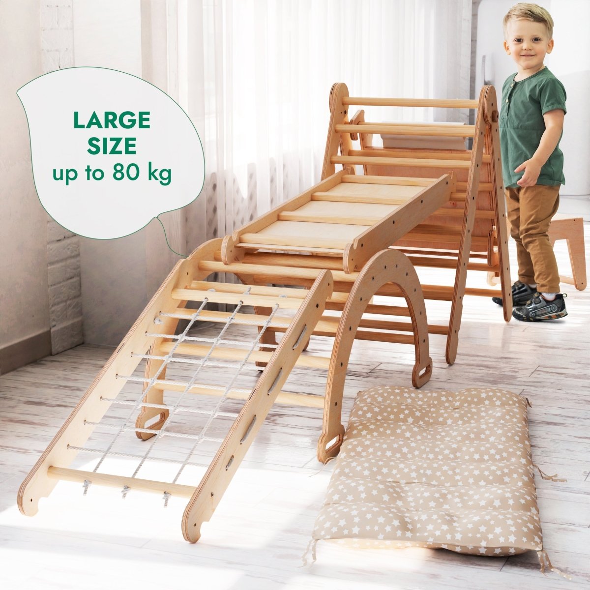 Goodevas 6in1 Montessori Climbing Frame with Slide, Net & Art Board – 6in1 Playsets for children, available at Learning Bugs UK