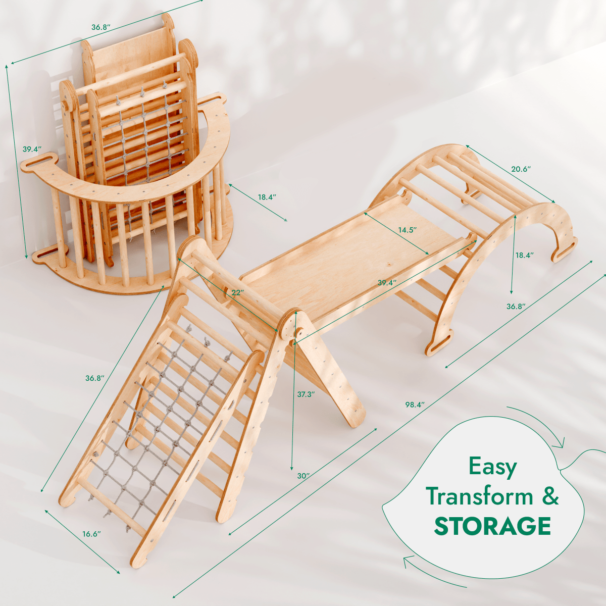 Goodevas 4 in 1 Montessori Climbing Frame with Net – 4in1 Playsets for children, available at Learning Bugs UK