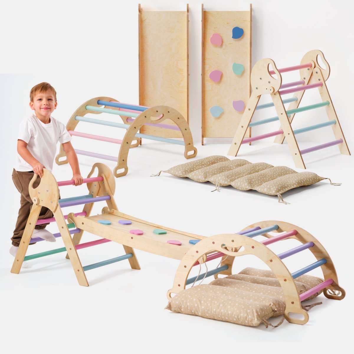 Goodevas 4 in 1 Montessori Climbing Set – Pastel – 4in1 Playsets for children, available at Learning Bugs UK