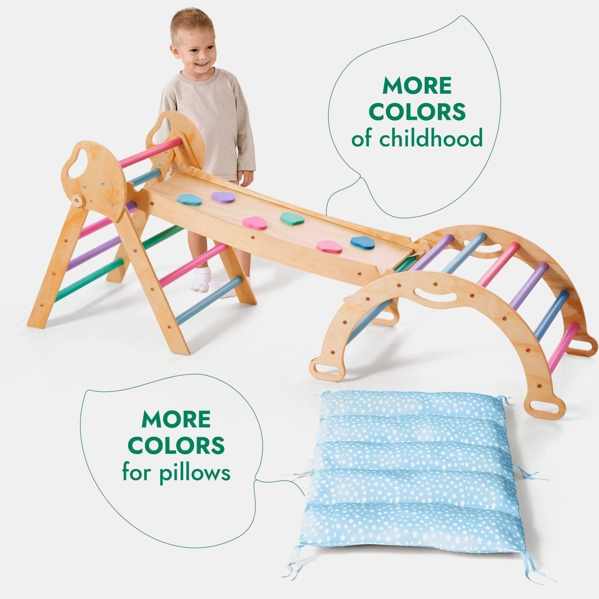Goodevas 4 in 1 Montessori Climbing Set – Pastel – 4in1 Playsets for children, available at Learning Bugs UK