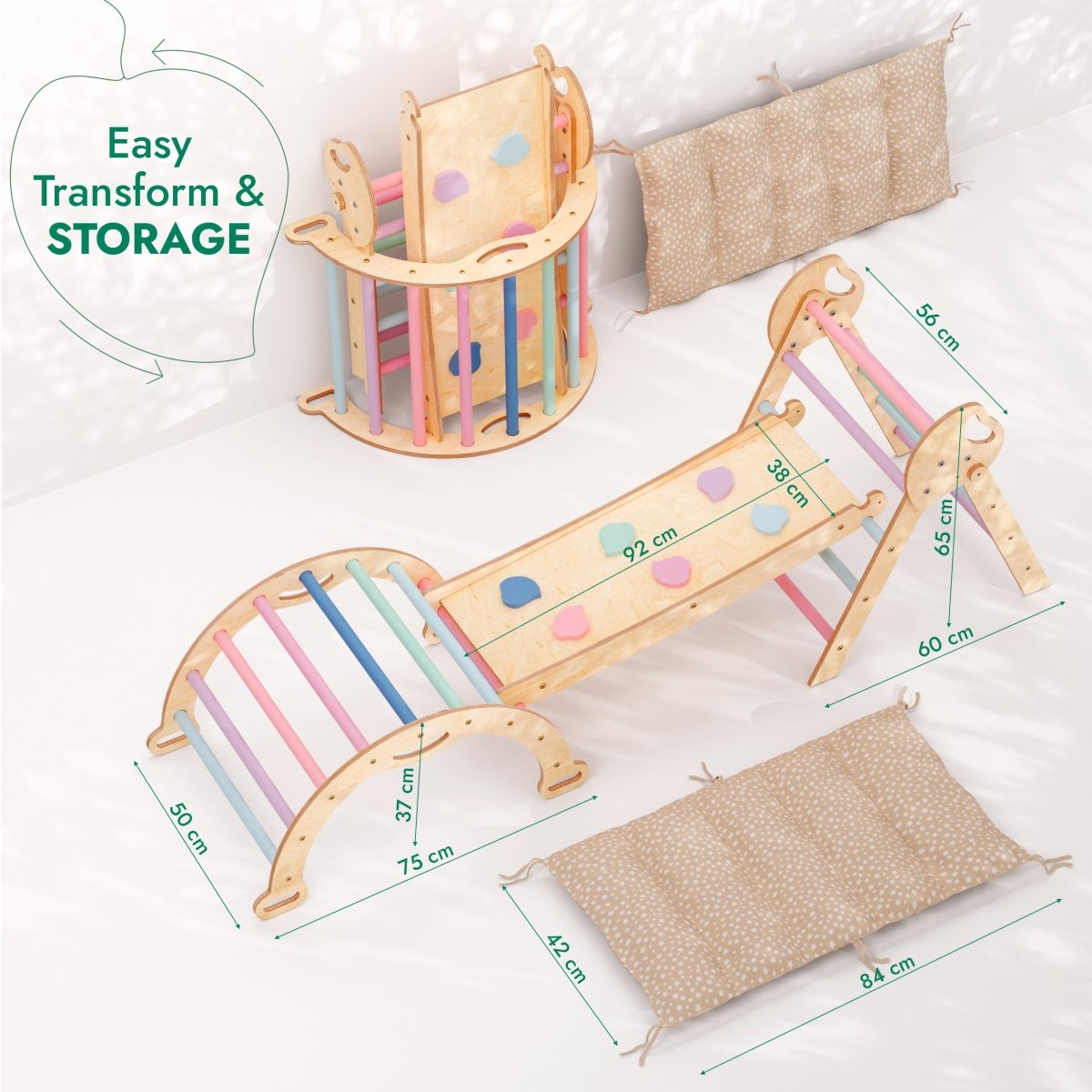 Goodevas 4 in 1 Montessori Climbing Set – Pastel – 4in1 Playsets for children, available at Learning Bugs UK