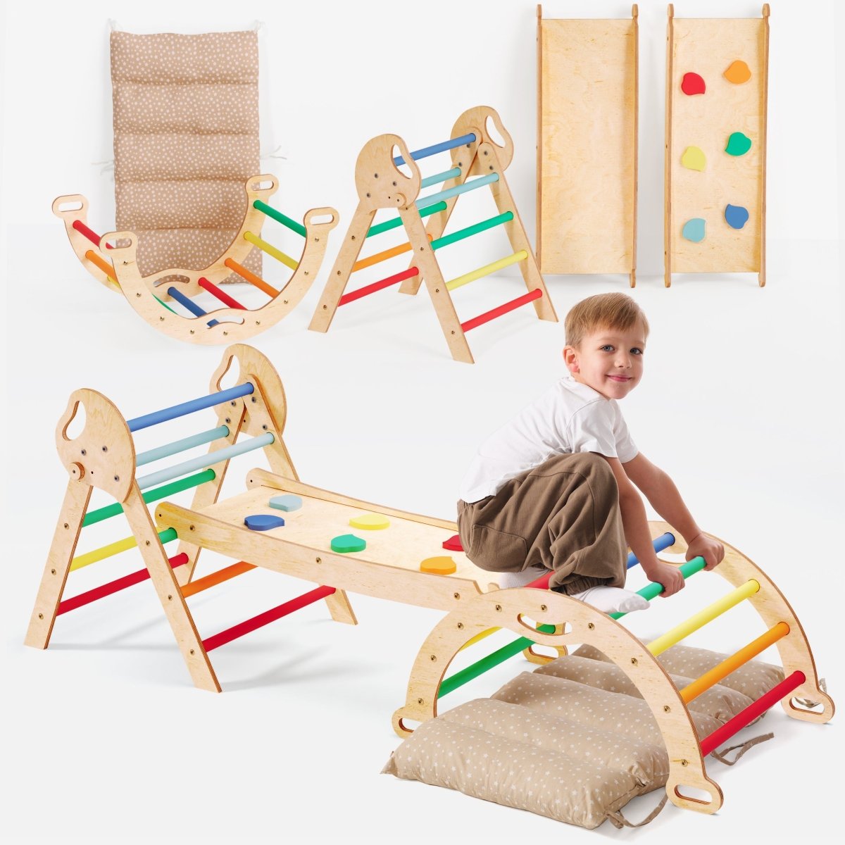 Goodevas 4 in 1 Montessori Climbing Set – Rainbow – 4in1 Playsets for children, available at Learning Bugs UK