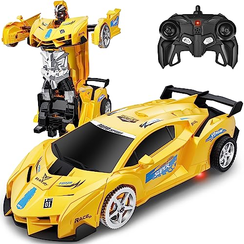 SIMPIM Remote Control Car Kids Toys for 3 10 Year Old Boys 360 Rotating RC Stunt Car 4WD 2.4 Ghz Remote Control Car Transform Robot Birthday Gift