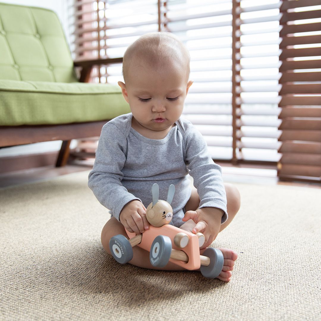 PlanToys Bunny Racing Car – Baby Sensory Toys for children, available at Learning Bugs UK