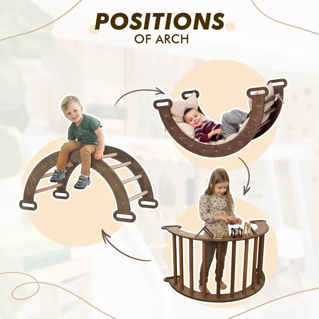 Goodevas 5in1 Montessori Climbing Frame with Slide & Net – Chocolate – 5in1 Playsets for children, available at Learning Bugs UK