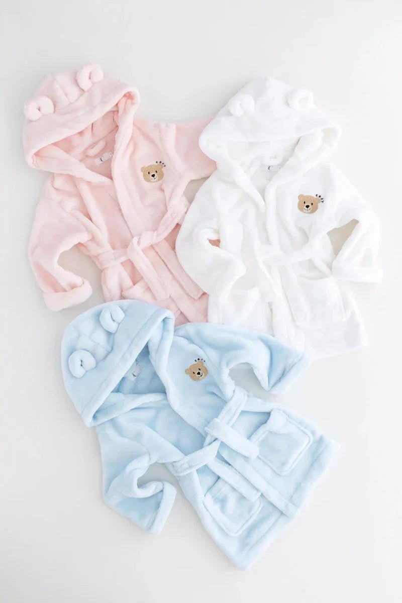COZY Bear Hooded Dressing Gown Bear Ears - White – Bathrobes & Towels for children, available at Learning Bugs UK