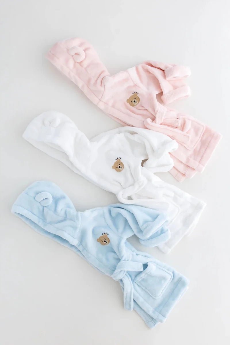 COZY Bear Hooded Dressing Gown Bear Ears - White – Bathrobes & Towels for children, available at Learning Bugs UK