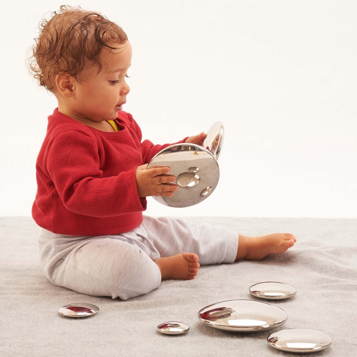 Sensory Steel Silver Buttons – Baby Toys & Activity Equipment for children, available at Learning Bugs UK