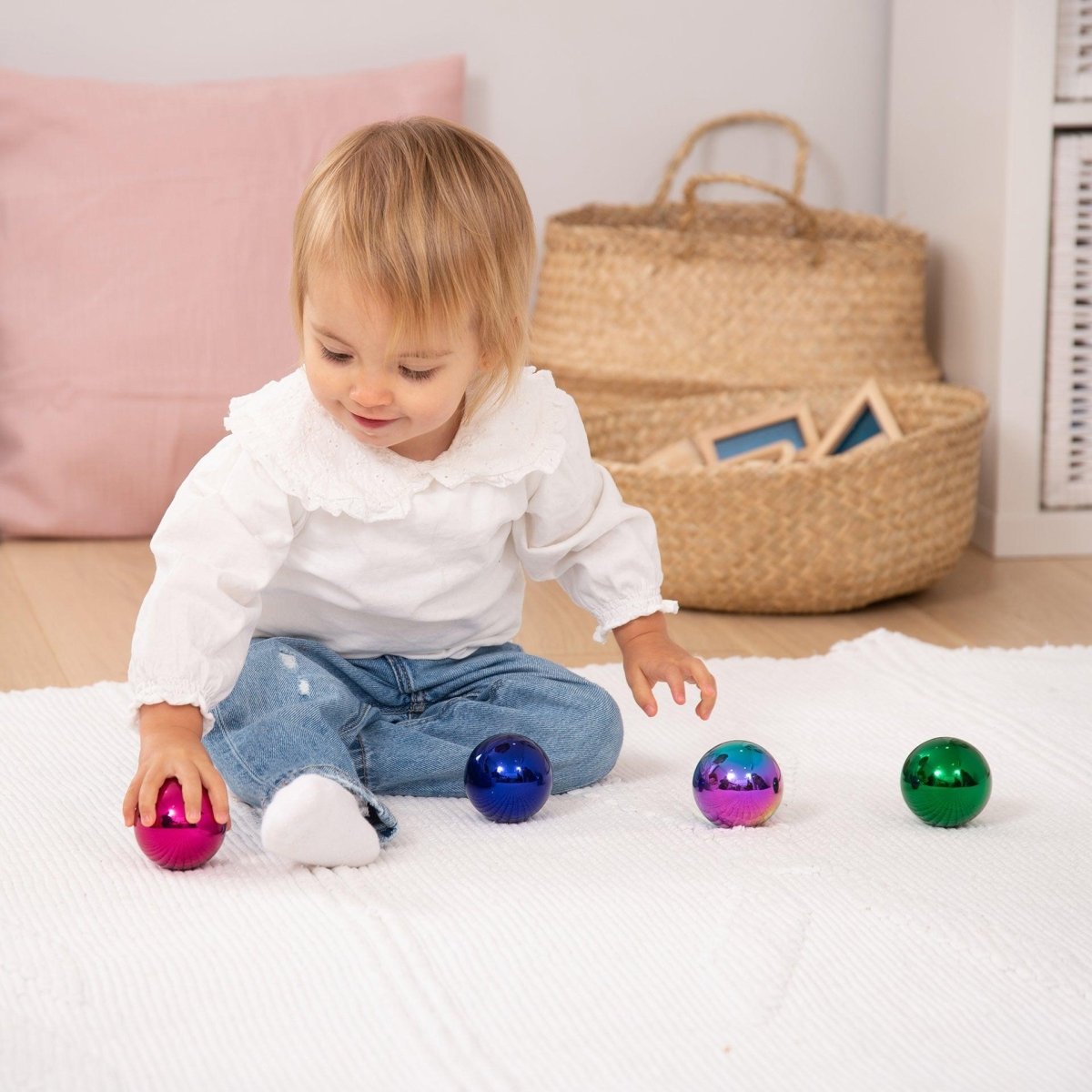 Sensory Steel Colour Mystery Balls – Baby Toys & Activity Equipment for children, available at Learning Bugs UK