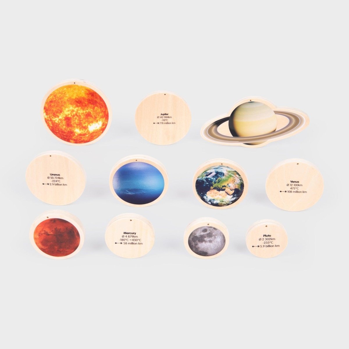 Wooden Solar System Discs – Baby Toys & Activity Equipment for children, available at Learning Bugs UK