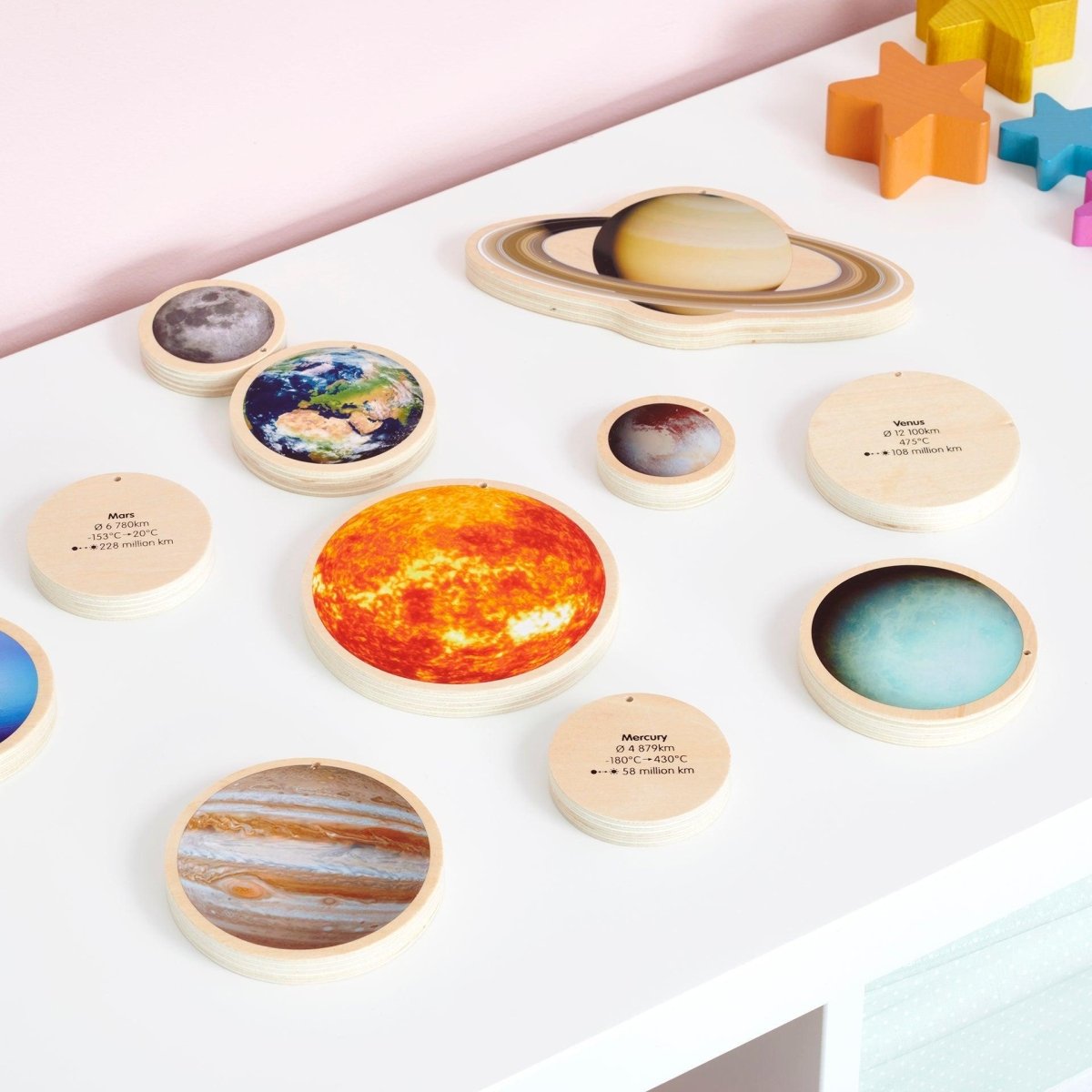 Wooden Solar System Discs – Baby Toys & Activity Equipment for children, available at Learning Bugs UK