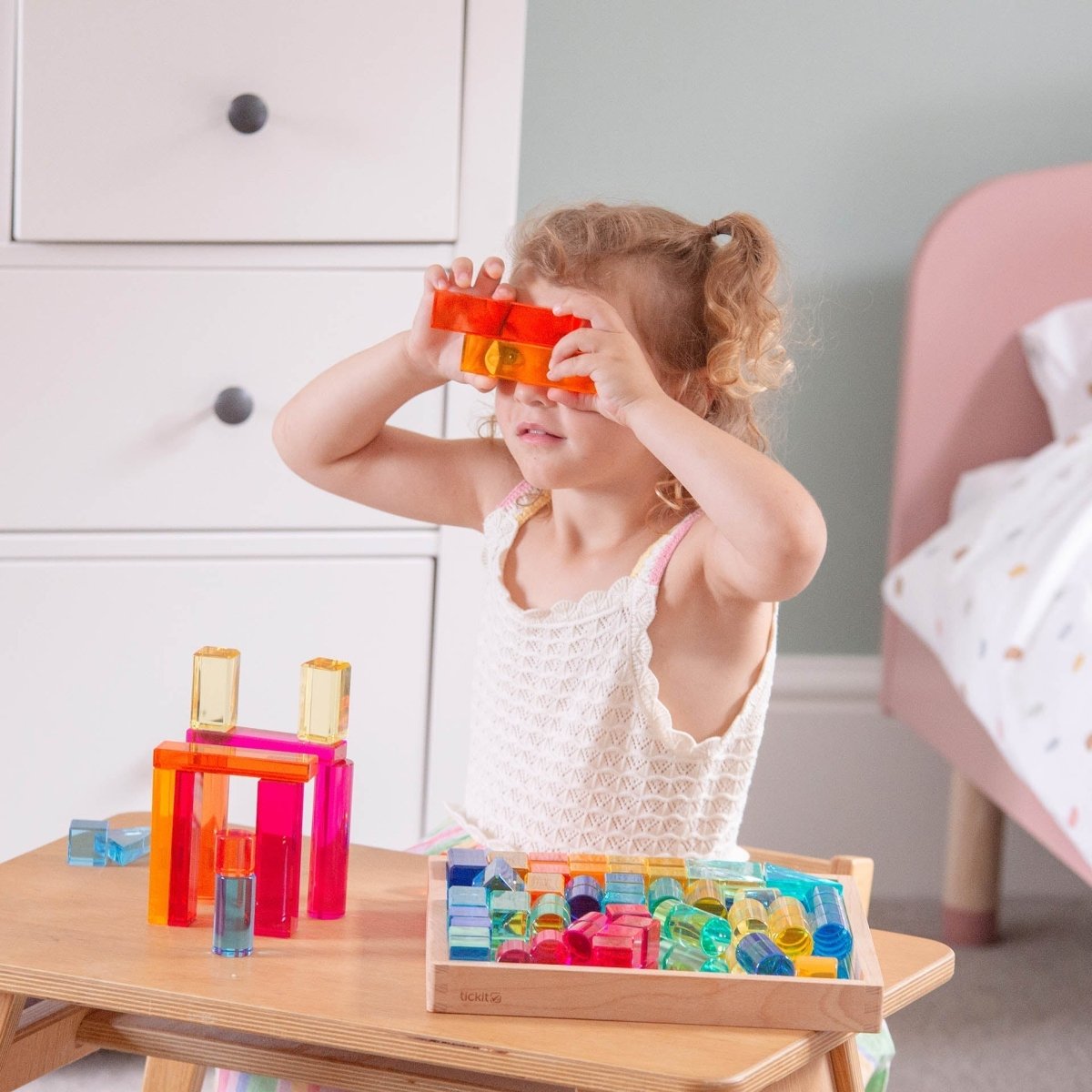 Gem Building Shapes Mirror Tray – for children, available at Learning Bugs UK