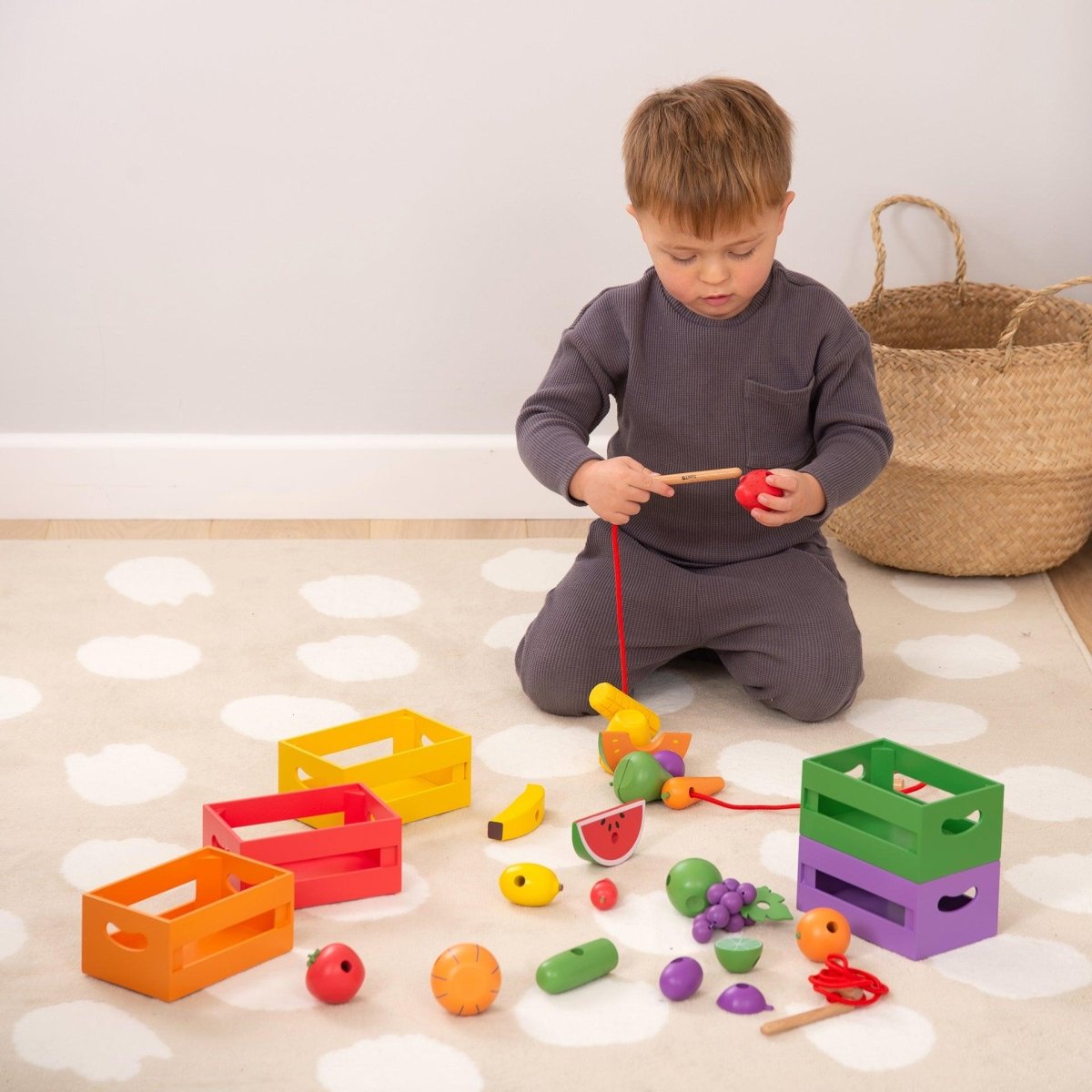 Wooden Sorting Fruit & Vegetable Crates – Small World Play - Accessories for children, available at Learning Bugs UK