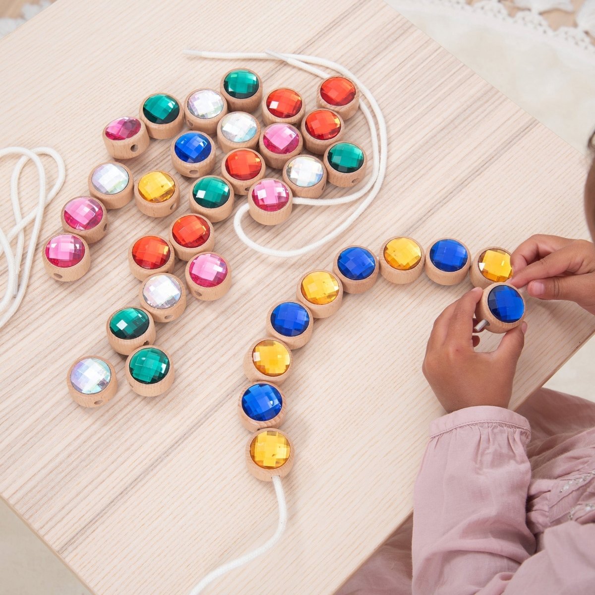Wooden Lacing Jewels – Baby Toys & Activity Equipment for children, available at Learning Bugs UK