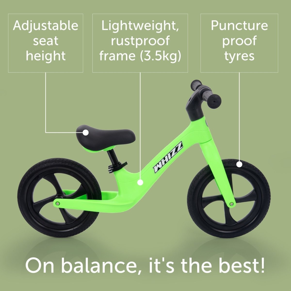 Whizz Balance Bike - Green – Baby Toys & Activity Equipment for children, available at Learning Bugs UK