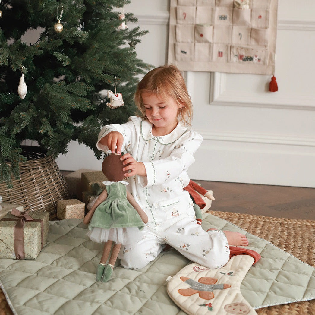Children's Christmas Flannel Pyjamas - Winter Ski, Green Trim