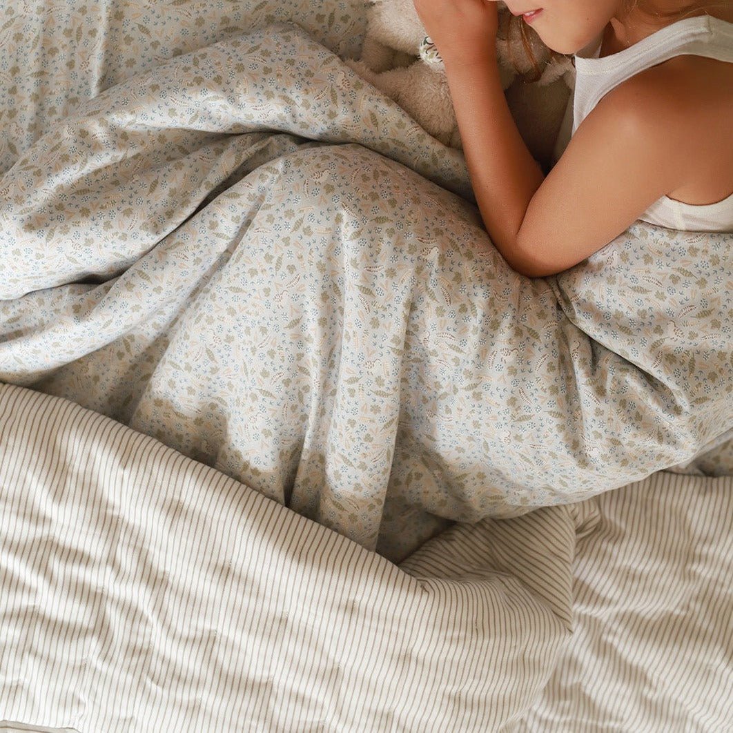 Quilted Bedspread - Natural Stripe – Bedding for children, available at Learning Bugs UK