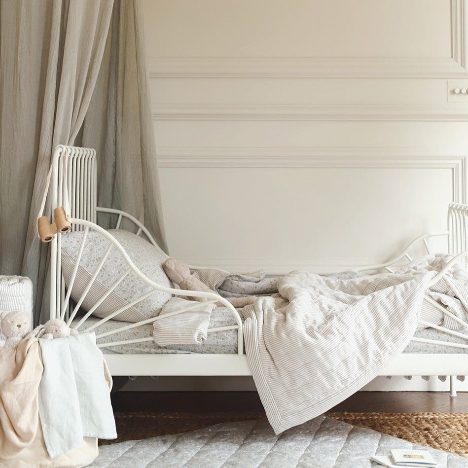 Quilted Bedspread - Natural Stripe – Bedding for children, available at Learning Bugs UK