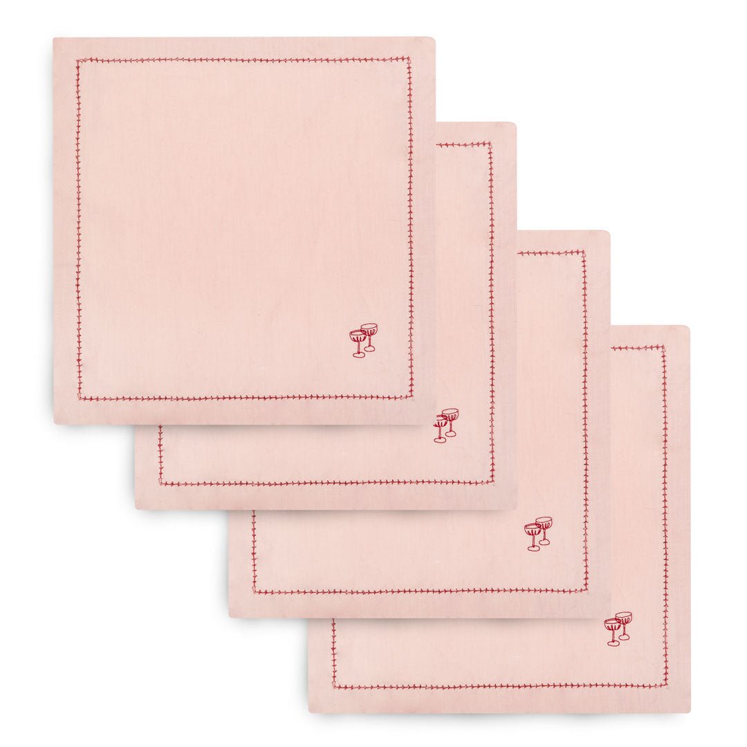 Buy Embroidered Linen Napkins, Set of 4 - Plaster Pink | Christmas for kids by Learning Bugs UK