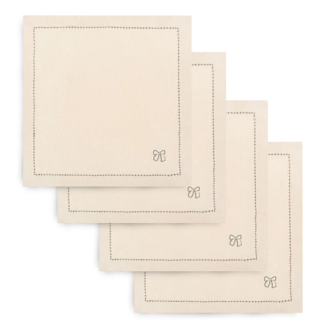 Embroidered Linen Napkins, Set of 4 - Natural