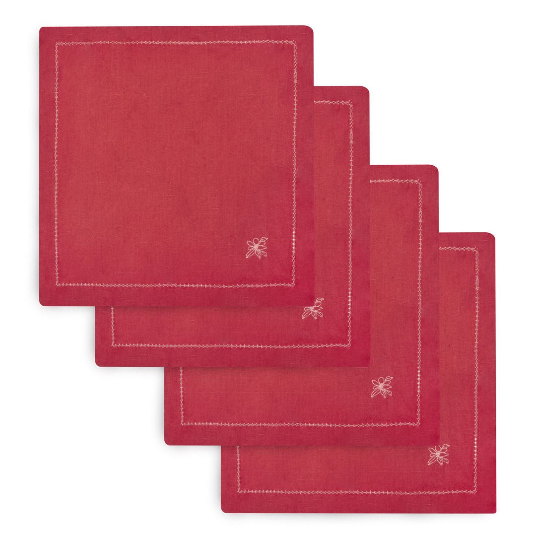 Buy Embroidered Linen Napkins, Set of 4 - Berry | Christmas for kids by Learning Bugs UK