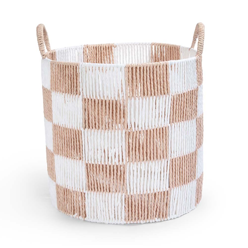 Checkerboard Storage Basket Large - Nude – Storage for children, available at Learning Bugs UK