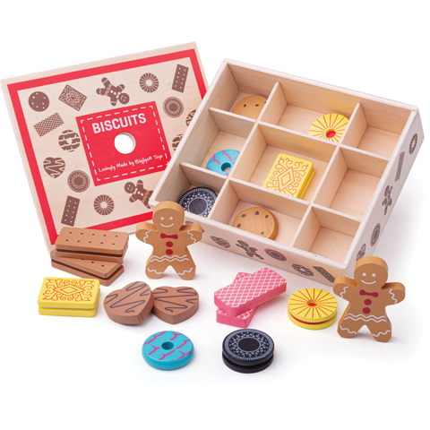Bigjigs Toys Wooden Biscuit Box Play Food Set