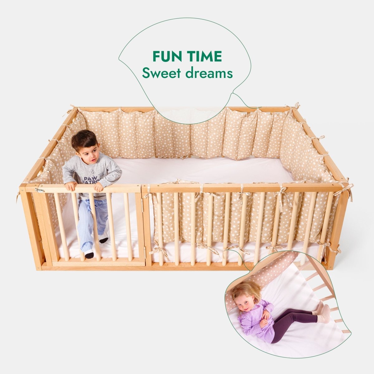 Goodevas Montessori Floor Bed with Fence – Beds for children, available at Learning Bugs UK