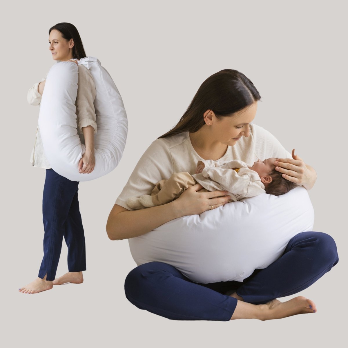 MINICAMP C-Shape Baby Feeding & Pregnancy Pillow with Organic White Cover | Kapok & Latex Blend or PES Filling – Nursing Pillows for children, available at Learning Bugs UK