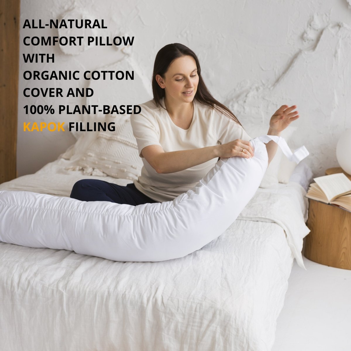 MINICAMP C-Shape Baby Feeding & Pregnancy Pillow with Organic White Cover | Kapok & Latex Blend or PES Filling – Nursing Pillows for children, available at Learning Bugs UK