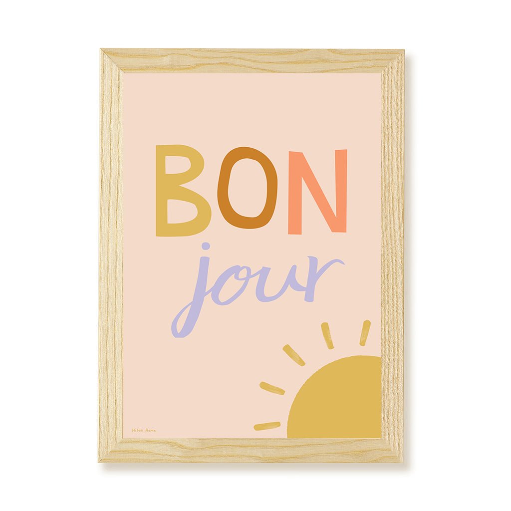 Hibou Design Bonjour Art Print - Pink – Fine art for children, available at Learning Bugs UK