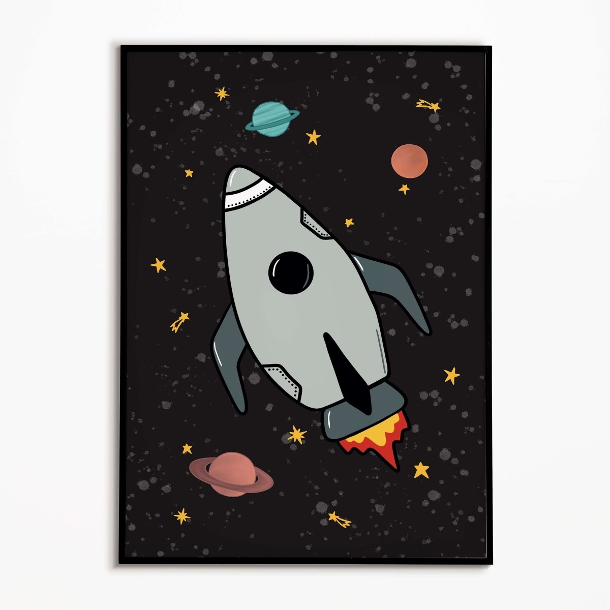 Space Rocket 1 print - black background – for children, available at Learning Bugs UK