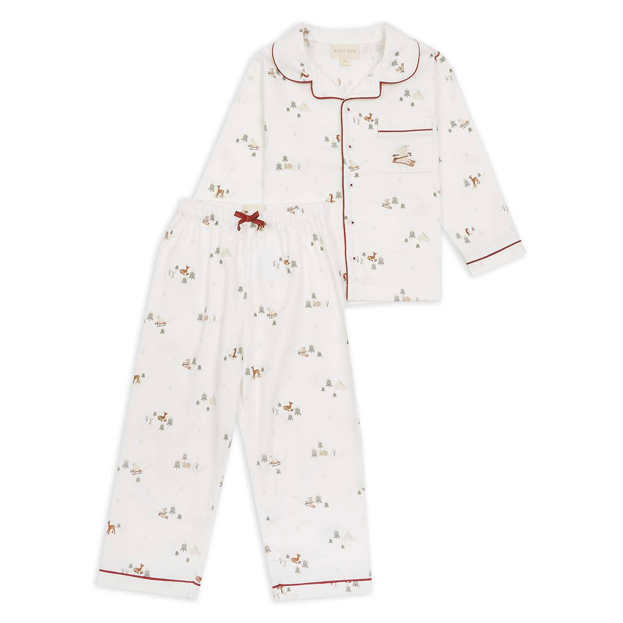 Children's Christmas Flannel Pyjamas - Winter Ski, Red Trim