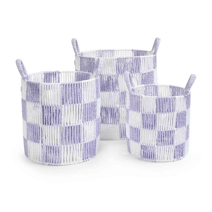Checkerboard Storage Basket Set of 3 - Lilac – Storage for children, available at Learning Bugs UK