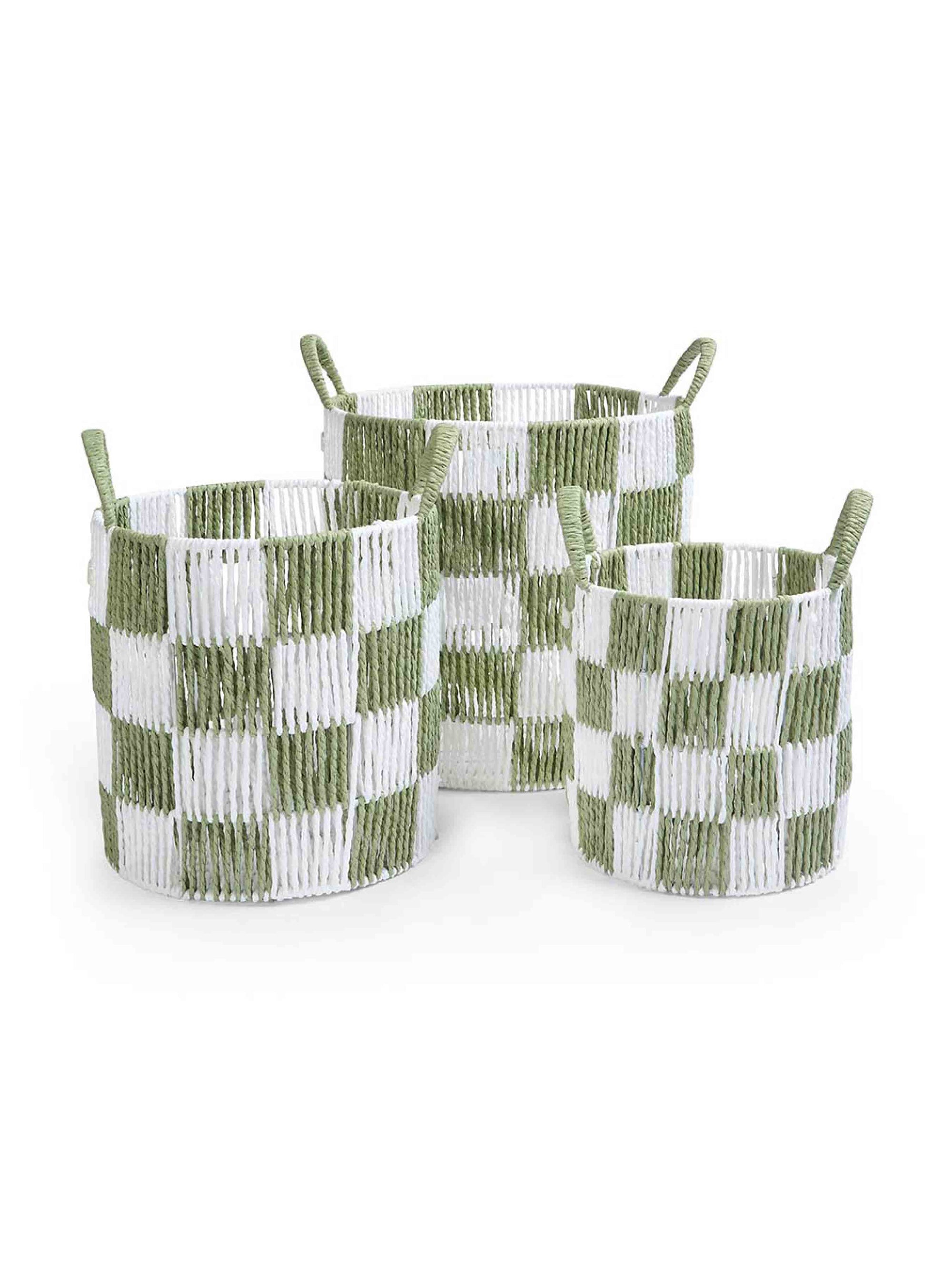 Checkerboard Storage Basket Set of 3 - Sage
