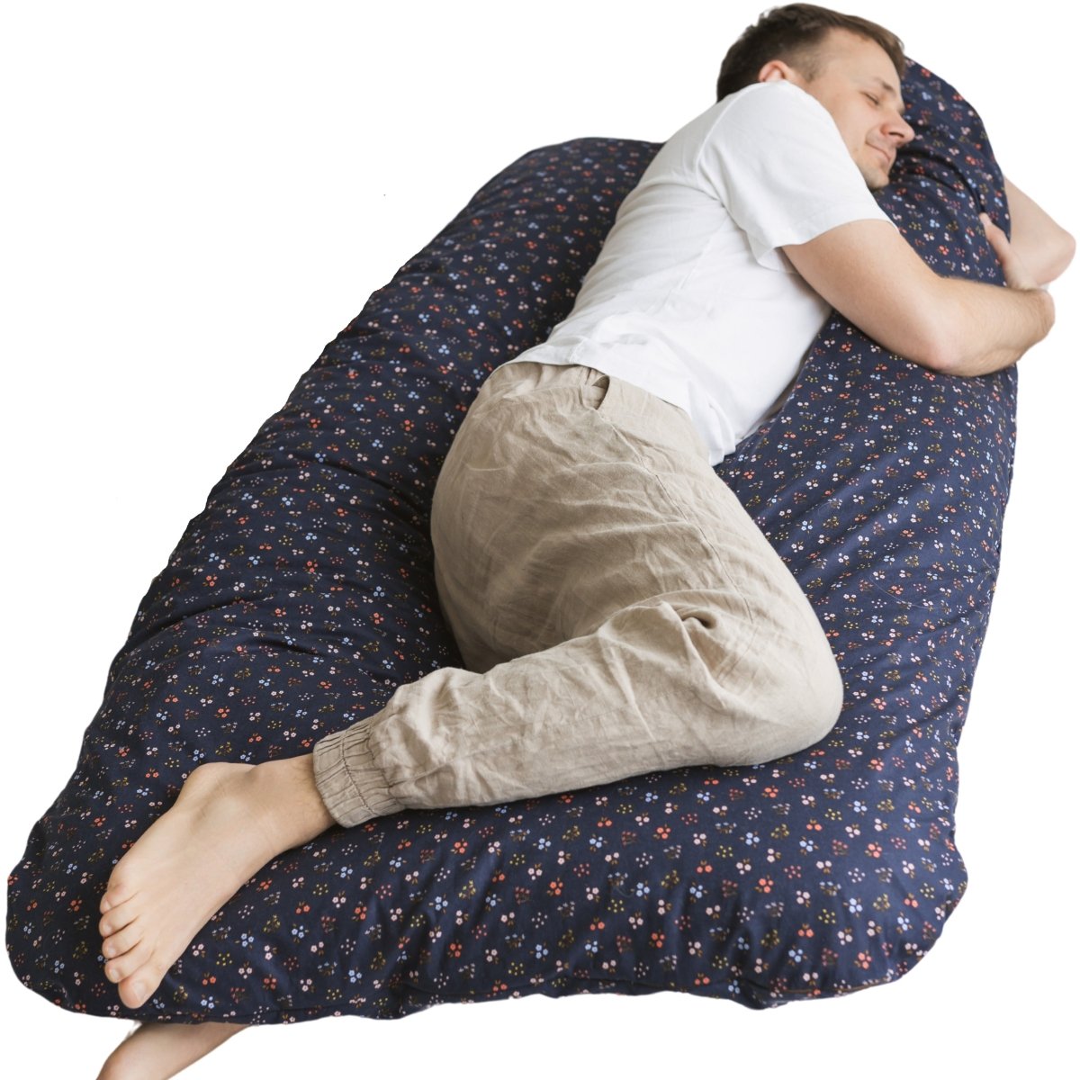 MINICAMP Comfort Pillow for Men and Women with Organic Cover in Navy Blue | Kapok & Latex Blend or PES Filling – Body Pillows U Shaped for children, available at Learning Bugs UK
