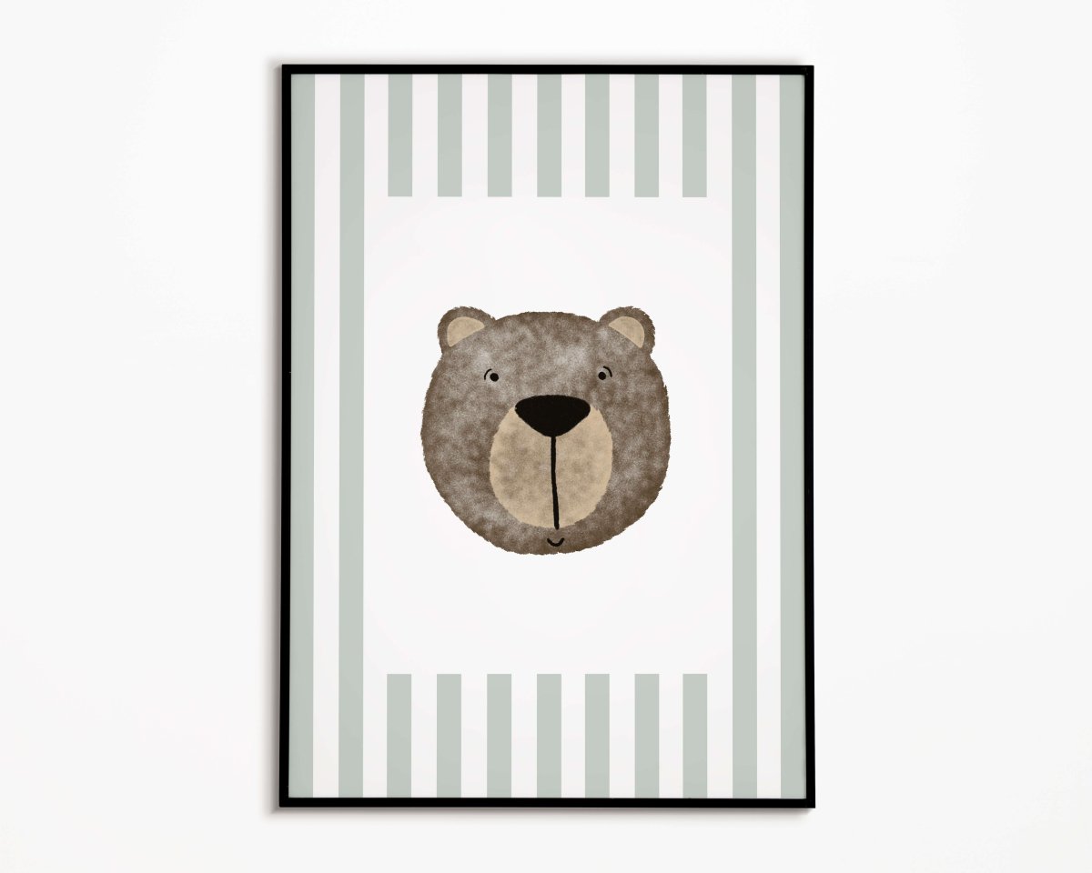 Bear Print - Green Stripes – for children, available at Learning Bugs UK